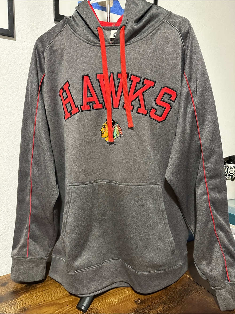 NHL Gray Hawks Pullover Hoodie with Red Trim